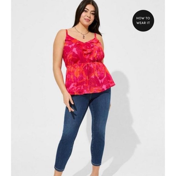Torrid Chiffon Clip Dot Ruffle Tie Waist Tank Size 00 NWT - Picture 4 of 5